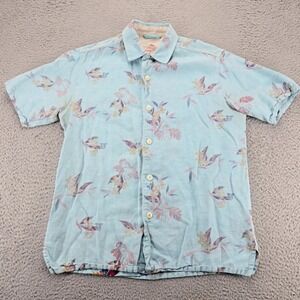 Tommy Bahama‎ Shirt Mens Small Blue Floral Linen Blend Relax All Over Print